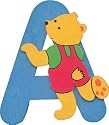 Wooden alphabet letter A with teddy bear design
