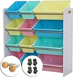 【フルセット】ottostyle.jp おかたづけ収納ラック(サイドハンガー/ナチュラル＆キャスター4個セット) スタンダードタイプ 4段タイプ 【ホワイト＆パステルカラーボックス】