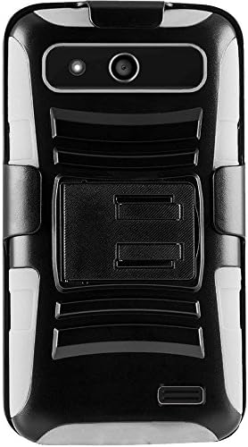 For ZTE Speed Overture 2 Fanfare Z810 Z791 Z792 N9130 Side Stand Cover Case With Holster - Black+White