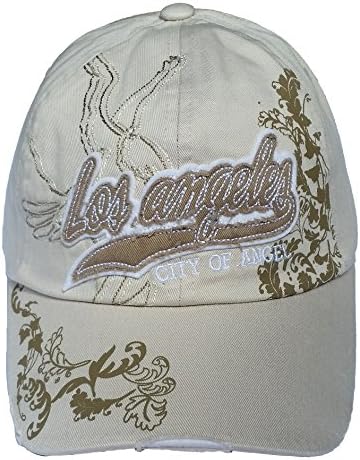 Los Angeles City of Angels Design Unisex Hat Cap, Size Adjustable, Beige