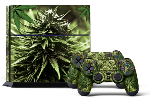 PS4 Designer Skin for Sony PlayStation 4 Console System plus Two(2) Decals for: PS4 Dualshock Controller - Skunk Bud