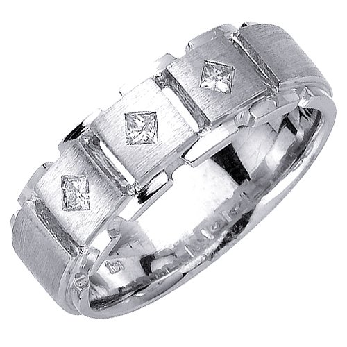 Elegant Diamond Wedding Bands With Comfort Fit 14K White Gold Can Also Be Made In Platinum or Other Colors 18K And 24K Is Also Available 8mm 0.21ct tw SI1 Clearity and H or I Color