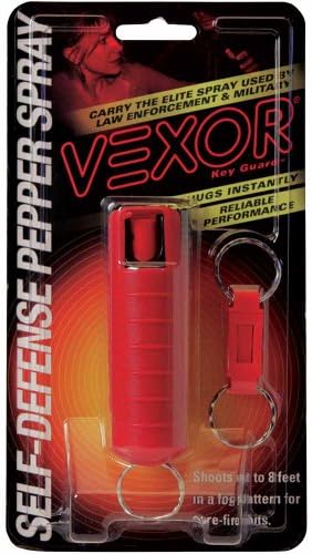 Vexor Self Defense Pepper Spray Cone Spray with Hard Case and Key Ring, Red, 1/2-Ounce