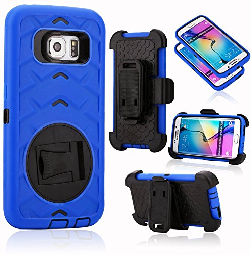 Galaxy S6 Edge Case, MeKo® Shockproof Rugged Hybrid Heavy Duty Full Protective Samsung Galaxy S6 Edge Case with Belt Clip Holster Kickstand (Blue)