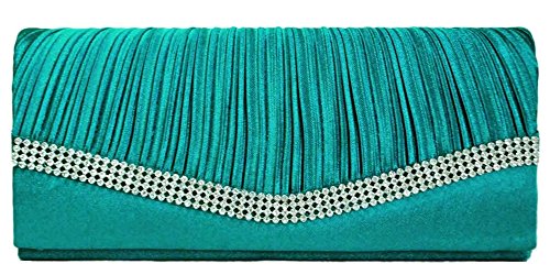 Chicastic Pleated Satin Wedding Evening Bridal Clutch Purse With Rhinestones