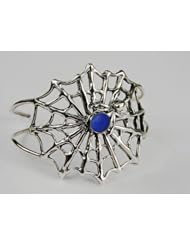An Impressive Sterling Silver Spider Web Bracelet Accented with Genuine Lapis