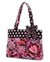 Belvah Quilted Floral Paisley Tote Handbag - Pink, Brown (14x10.5x5) with Detachable Polka Dot Accent Ribbon