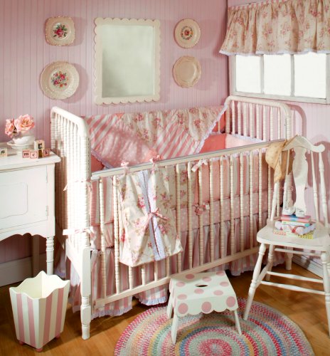 My Baby Sam Vintage Floral 3 Piece Crib Bedding Set - Pink