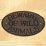 BEWARE OF WILD ANIMALS Rustic Antique Style Cast Iron Door Gate Sign