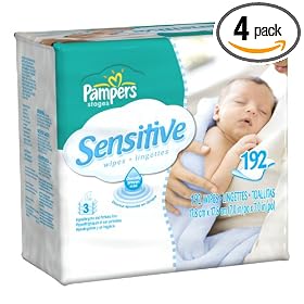 Pampers Sensitive Baby Wipes Refills, 192-Count Packages, Pack of Four (768 wipes)