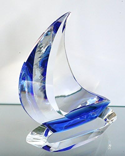Great Lakes Collectibles Beautiful Crystal Sailboat with Sapphire Blue Highlights.