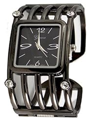 Black Bangle Watch Geneva Crystal Bezel Womens