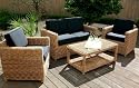 Rattan Lounge Sitzgruppe, Sofa + 2 Sessel + Tisch Roundrattangeflecht New Provence