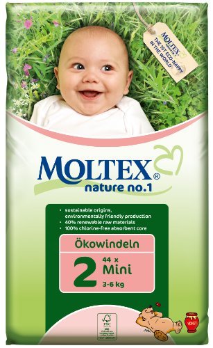 Moltex Nature No1 Eco Nappy Mini Size 2 (3-6 kg/6-13 lb)--Pack of 44 Nappies by Moltex