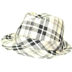 Multi Plaid Linen Gangster Fedora Trilby Hat, Large Extra Large, Black