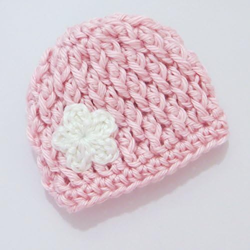 MicroPreemie Hat - Light Pink Handmade Textured Crochet Beanie with White Flower