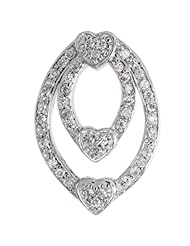 Sterling Silver Three Heart Slider Pendant w/ Pave CZ Stones, 7/8 inch (23 mm) tall