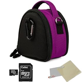 PURPLE GRAY Mini Slim Compact Protective Travel Digital Camera Carrying Case with Accessory Compartment For Sony Alpha Series NEX-5 / NEX-C3 Point And Shoot Digital Camera + Includes a 8GB Micro SD Card with SD Adaptor + Includes a Universal Anti-Glare Screen Protector Guard