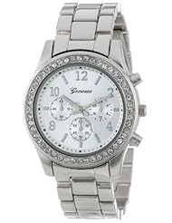 Geneva Womens 2362-silver-GEN  Cubic Zirconia Accented Link Metal Watch
