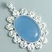 Silver Plated Blue Chalcedony Pendant with Rose Frame - Ladies Necklace Charm (1.75 inch)