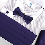 Dark Slate Bue Silk Pre-tied Bow Tie Hanky Cufflinks and Cummerbund Set with Box Cm1021