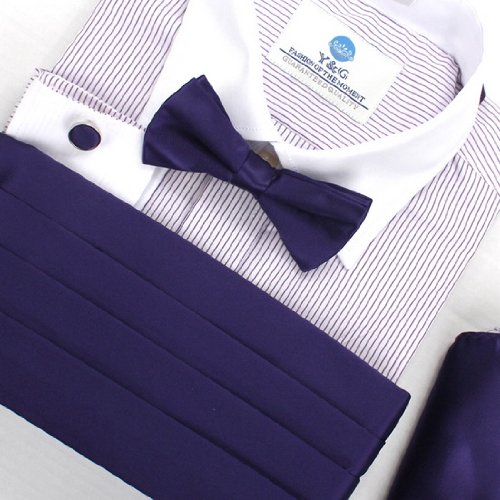 Dark Slate Bue Silk Pre-tied Bow Tie Hanky Cufflinks and Cummerbund Set with Box Cm1021