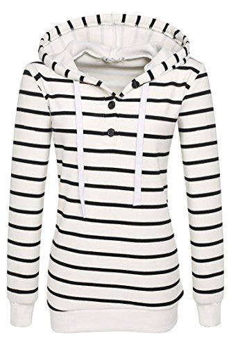 ANGVNS Ladies Women Casual Hooded Long Sleeve Striped Pullover Hoodies With Fleece
