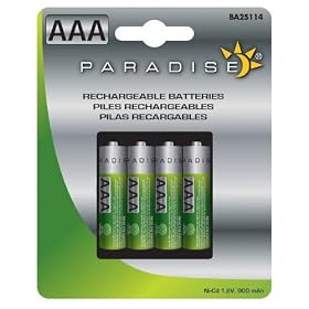Paradise BA25114 Rechargeable Solar AAA 600mAH Batteries, 4-Pack