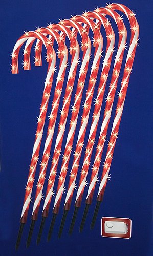 Set of 8 Lighted Candy Cane Christmas Lawn Stakes with 8 Functions and Remote