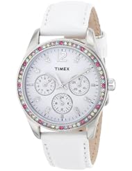 Timex Womens T2P385 Crystal Multi-Function White Leather Strap Watch