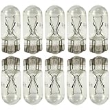 EIKO 194 License Plate and Turn Signal Indicator Lamp Light Bulb, 14V 0.27A T3-1/4 Miniature Wedge BaseW2.12x9.5d 2 BP, 25 Lumens, C-2F Filament, 1.06" MOL, 0.40" MOD, 0.56" LCL, 2.0 MSCP, 2500 hrs Avg Life, Bar Code 40427, Pack of 10