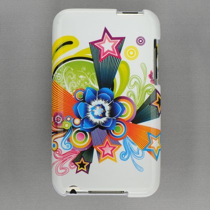 Premium Designer Hard Crystal Snap-on Case for Apple iPod Touch 2, 8GB, 32GB, 64GB - Cool White Rainbow Flower with Stars Floral Print