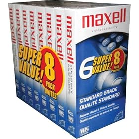 Maxell T120GX 8PK VHS Cassette Standard Grade T-120, 6 Hour, 8 Pack by Maxell