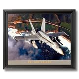 FA-18A Hornet Military Fighter Jet Aircraft Airplane Aviation Wall Picture Black Framed Art Print