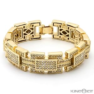 Yellow Gold Plated Iced Out Rectangle Hip Hop Bracelet