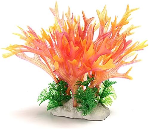 Aquarium Decoration Orange Simulation Artificial Coral And Green Grass