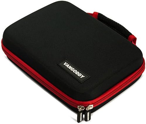 Unique Harlin Black with Red Trim Android Tablet Reinforced Portfolio Accessories Cube with Dual Zipper Closure, Device Friendly Velcro Strips, 2 Nylon Pouches, and 15 SD Card Slots for All Models of the Alldaymall 7 Inch Capacitive (All Day Mall 7 Tab WM8850, ATM701, F7, W70D) + White Earbud Earphones with Remote for No Look, On the GO Functions