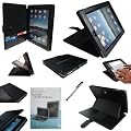 SUNNY SAVERS APPLE IPAD 2 2ND & NEW IPAD 3 3RD GENERATION (2012) 16GB, 32GB, 64GB (WIFI + 3G) 4G BLACK EXECUTIVE LEATHER CASE COVER WALLET STAND FLIP IPAD 2 / 3 CASE WITH MAGNETIC SLEEP SENSOR & BONUS IPAD2 IPAD3 SCREEN PROTECTOR AND STYLUS ACCESSORIES ACCESSORY PACK