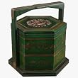 Handmade 11" Green Leather Decorative Storage/Jewelry Box With Ancient Chinese Coin Design