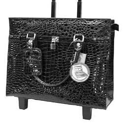Bugatti Black Womens Embossed Croco Rolling Briefcase Laptop