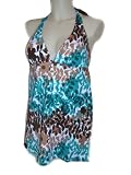 Womens Beach Bay Swimdress W/bikini Swimsuit, Long Tankini, Brown/turquoise Leaf Print, Sz 8-18