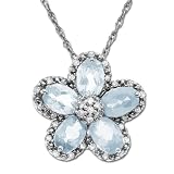 14k White Gold Aquamarine and Diamond Flower Pendant (1/6 cttw, I-J Color, I2-I3 Clarity)