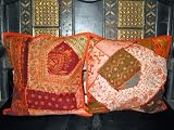 2 Orange tribal Embroidered vintage Sari Toss Pillow Cushion Covers