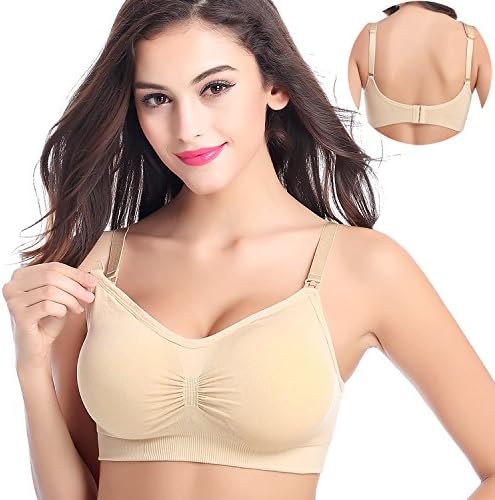 Seamless Nursing Bra / Breastfeeding Bra / Maternity Bra / Lactating Bra (Large, Nude)