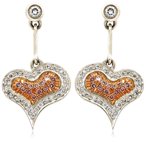 18k White and Rose Gold Pink and White Diamond Heart Drop Earrings (5/8 cttw)