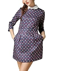 Striped Print Polyester Elbow Length Sleeves  Dress