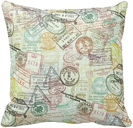 Passport Stamps Pattern Throw Pillows Case 18X18" Standard Size Pillow Cover with Zipper