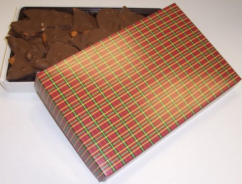 Scott's Cakes 1 lb. Milk Chocolate Almond Bark in a Christmas Plaid Box