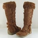 MINK Soft Rabbit Fur Suede Lace Up Winter Boots Rust Tan
