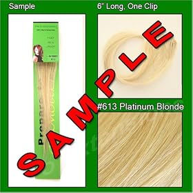 #613 Platinum Blonde, 6 Inch Sample of Clip on in Human Hair Extensions Set